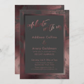 Rose Gold & Dark Gray Marble Celebrate mit uns Einladung (Vorne/Hinten)