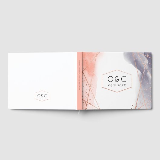 Rose Gold Dawn Wasserfarbe Geometrische Hochzeit Gästebuch (Voll)