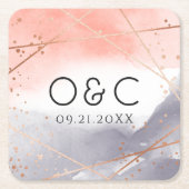 Rose Gold Dawn Wasserfarbe Geometrische Hochzeit Rechteckiger Pappuntersetzer (Vorderseite)