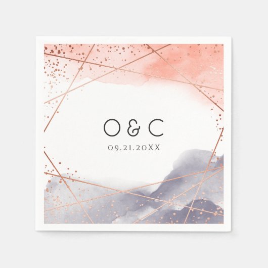 Rose Gold Dawn Wasserfarbe Geometrische Hochzeit Serviette (Vorderseite)