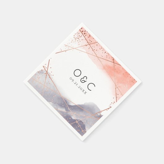 Rose Gold Dawn Wasserfarbe Geometrische Hochzeit Serviette (Ecke)
