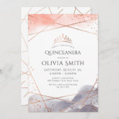 Rose Gold Dawn Wasserfarbe Geometrische Quinceaner Einladung (Vorne/Hinten)