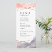 Rose Gold Dawn Wasserfarbe Geometrisches Hochzeits Menükarte (Stehend Vorderseite)