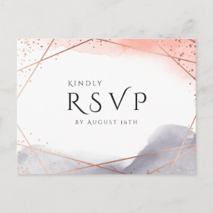 Rose Gold Dawn Watercolor Geometric Wedding RSVP Einladungspostkarte