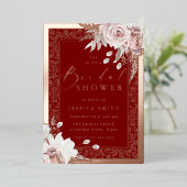 Rose Gold, Deep Red & Blush Floral Bridal Shower Folieneinladung (Stehend vorne)