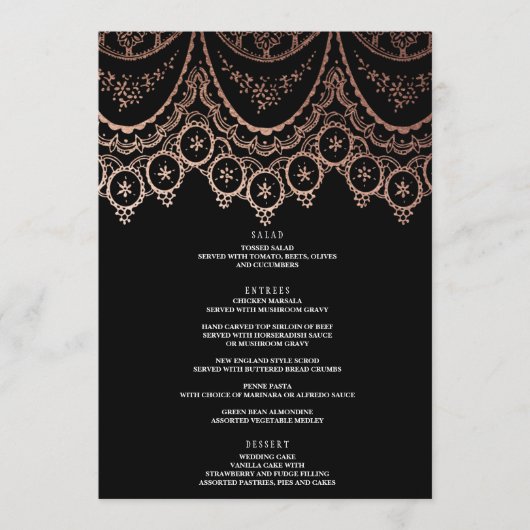 Rose Gold Delicate Lace Wedding Menü Menükarte (Vorderseite)