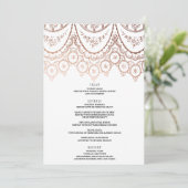 Rose Gold Delicate Lace Wedding Menü Menükarte (Stehend Vorderseite)