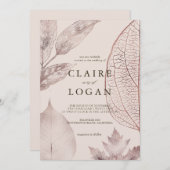 Rose Gold Delikate Blätter Pink Beige Hochzeit Einladung (Vorne/Hinten)