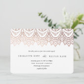 Rose Gold Delikate Lace Hochzeit Einladung (Stehend Vorderseite)