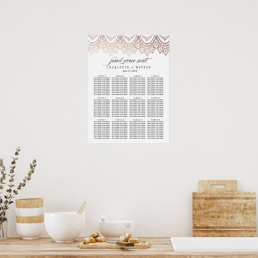 Rose Gold Delikate Wedding Seating Chart Poster (Küche)