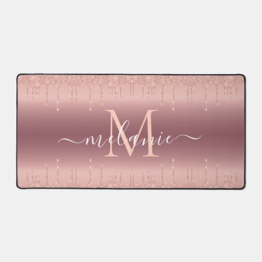 Rose Gold Desk Mat mit Ihrem Namen und Buchstaben Schreibtischunterlage (Vorderseite)