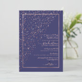 Rose Gold Diagonal Confetti Abschluss Einladung (Stehend Vorderseite)