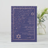 Rose Gold Diagonal Confetti Bat Mitzvah Einladung (Stehend Vorderseite)