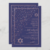 Rose Gold Diagonal Confetti Bat Mitzvah Einladung (Vorne/Hinten)
