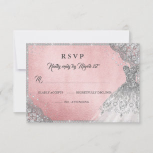 Rose Gold Diamant Glitzerkleid RSVP Karte