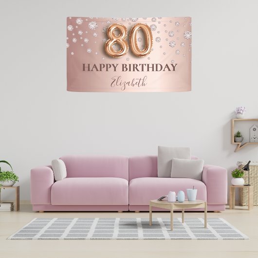 Rose Gold Diamanten Ballon Drehbuch 80. Geburtstag Banner