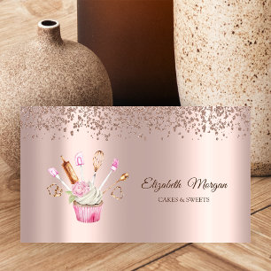 Rose Gold Diamanten, Blume Cupcake Bäckerwerkzeuge Visitenkarte