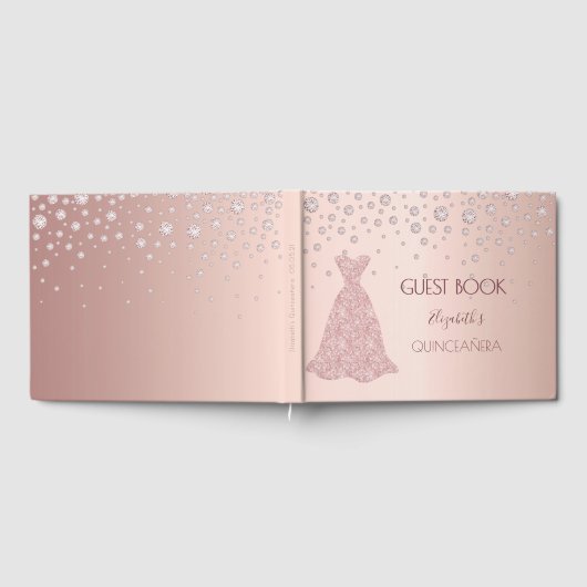Rose Gold Diamanten rosa Kleid Quinceanera Gästebuch (Voll)