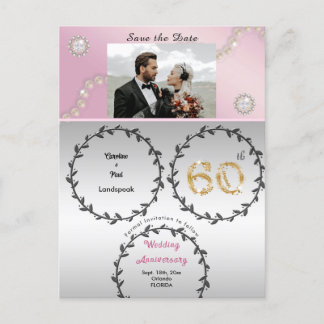 Rose Gold Diamond 60 Jahre Jubiläum Save the Date Postkarte
