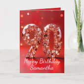 Rose Gold Diamond 90th Birthday Red Sparkle Karte (Vorderseite)