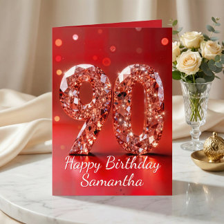 Rose Gold Diamond 90th Birthday Red Sparkle Karte