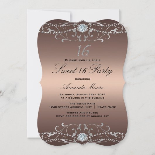 Rose Gold Diamond Damask Sweet 16 Einladung (Vorderseite)