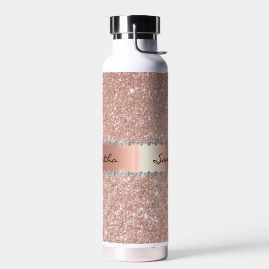 Rose Gold Diamond Glitzer Bling Metallic Monogramm Trinkflasche (Links)