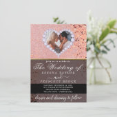 Rose Gold Diamond Herz Custom Foto Hochzeit Einladung (Stehend Vorderseite)