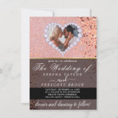 Rose Gold Diamond Herz Custom Foto Hochzeit Einladung (Vorderseite)