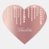 Rose Gold Diamond Look Personalisiert Classic Herz-Aufkleber (Vorderseite)