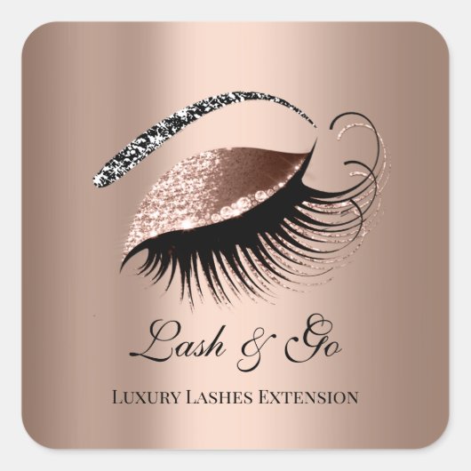 Rose Gold Diamond Makeup Artist Lash Extension Quadratischer Aufkleber (Vorderseite)