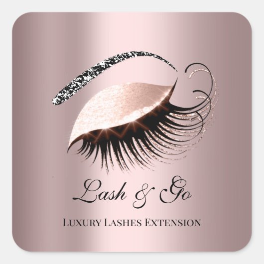 Rose Gold Diamond Makeup Artist Lash Shop Quadratischer Aufkleber (Vorderseite)