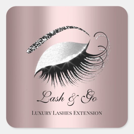 Rose Gold Diamond Makeup Artist Lash Silver Quadratischer Aufkleber (Vorderseite)