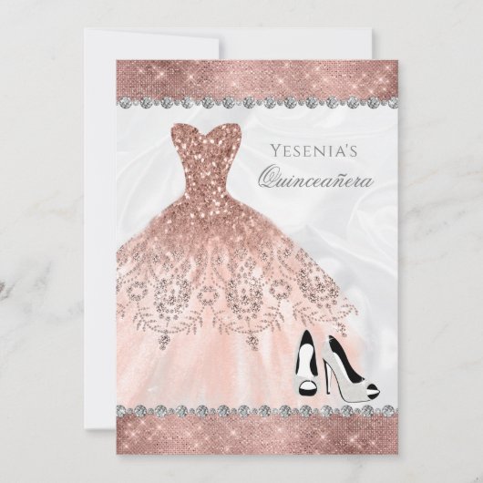 Rose Gold Diamond Sparkle Glam Quinceanera Einladung (Vorderseite)