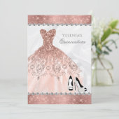 Rose Gold Diamond Sparkle Glam Quinceanera Einladung (Stehend Vorderseite)
