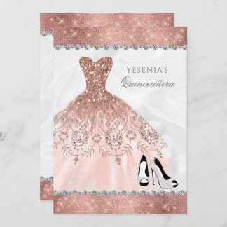 Rose Gold Diamond Sparkle Glam Quinceanera Einladung