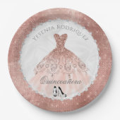 Rose Gold Diamond Sparkle Glam Quinceañera Pappteller (Vorderseite)