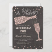 Rose Gold Diamond Weinglas Geburtstagseinladung Einladung (Vorderseite)