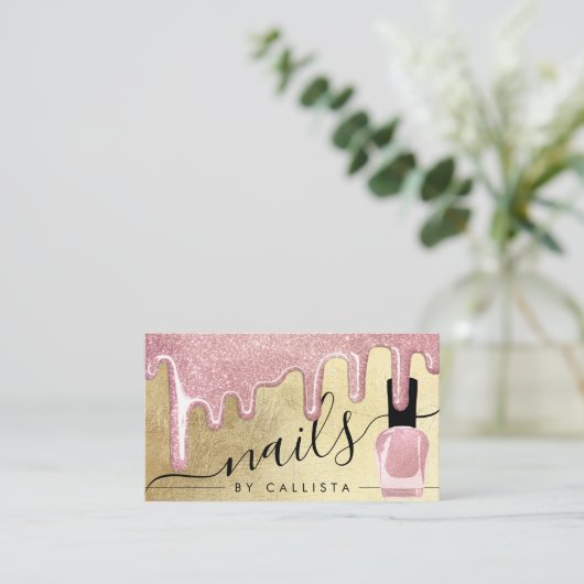 Rose Gold Dicker Glitzer Tropfen Polnische Nägel Visitenkarte (Stehend Vorderseite)
