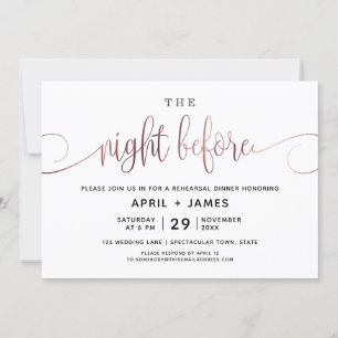 Rose Gold Die Nacht vor dem Probe Abendessen Einladung