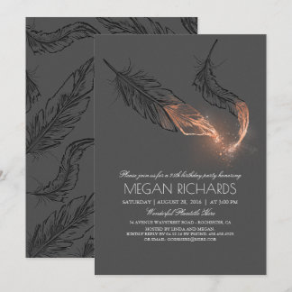 Rose Gold Dipped Feathers Glitzer Geburtstagsparty Einladung