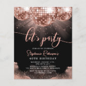 Rose Gold Disco Ball 40. Geburtstag Einladung (Vorderseite)