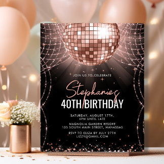 Rose Gold Disco Ball 40. Geburtstag Einladung