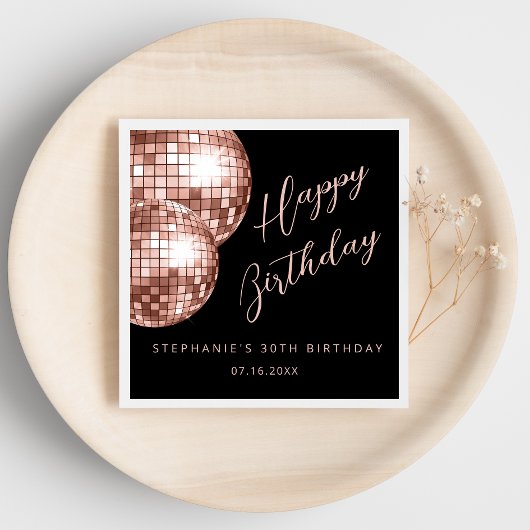 Rose Gold Disco Ball Happy Birthday Serviette