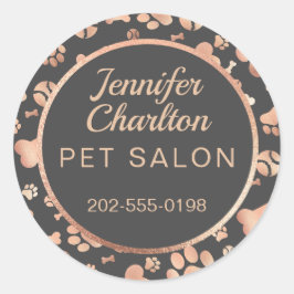 Rose Gold Dog Walker Pet Salon Paw Print Runder Aufkleber