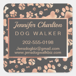 Rose Gold Dog Walker Pet Sitter Pfosten Drucken Quadratischer Aufkleber