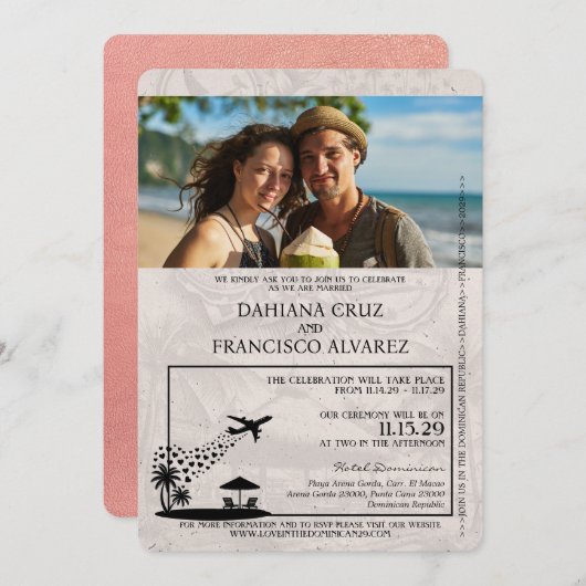 Rose Gold - Dominikanische Republik Einladung (Vorne/Hinten)