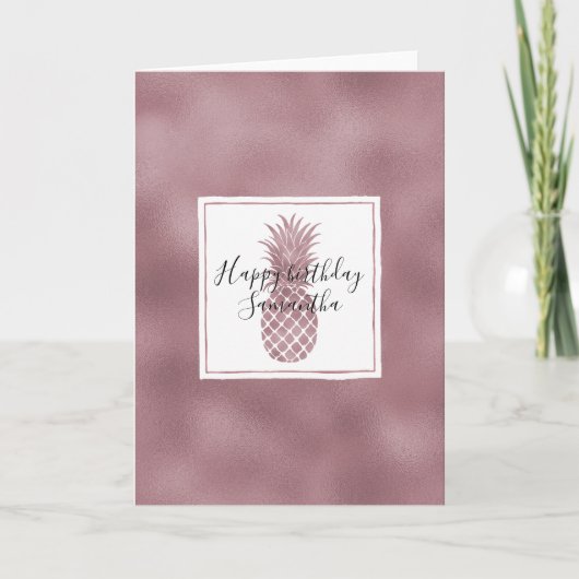 Rose Gold Dots Ananas Geburtstag Karte (Vorderseite)