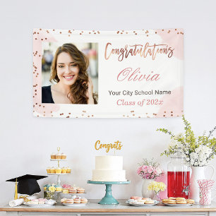 Rose Gold Dots Graduate Foto Graduate Party Banner