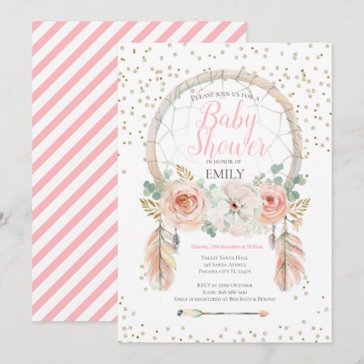 Rose Gold Dream-Catcher Boho Einladung (Vorne/Hinten)